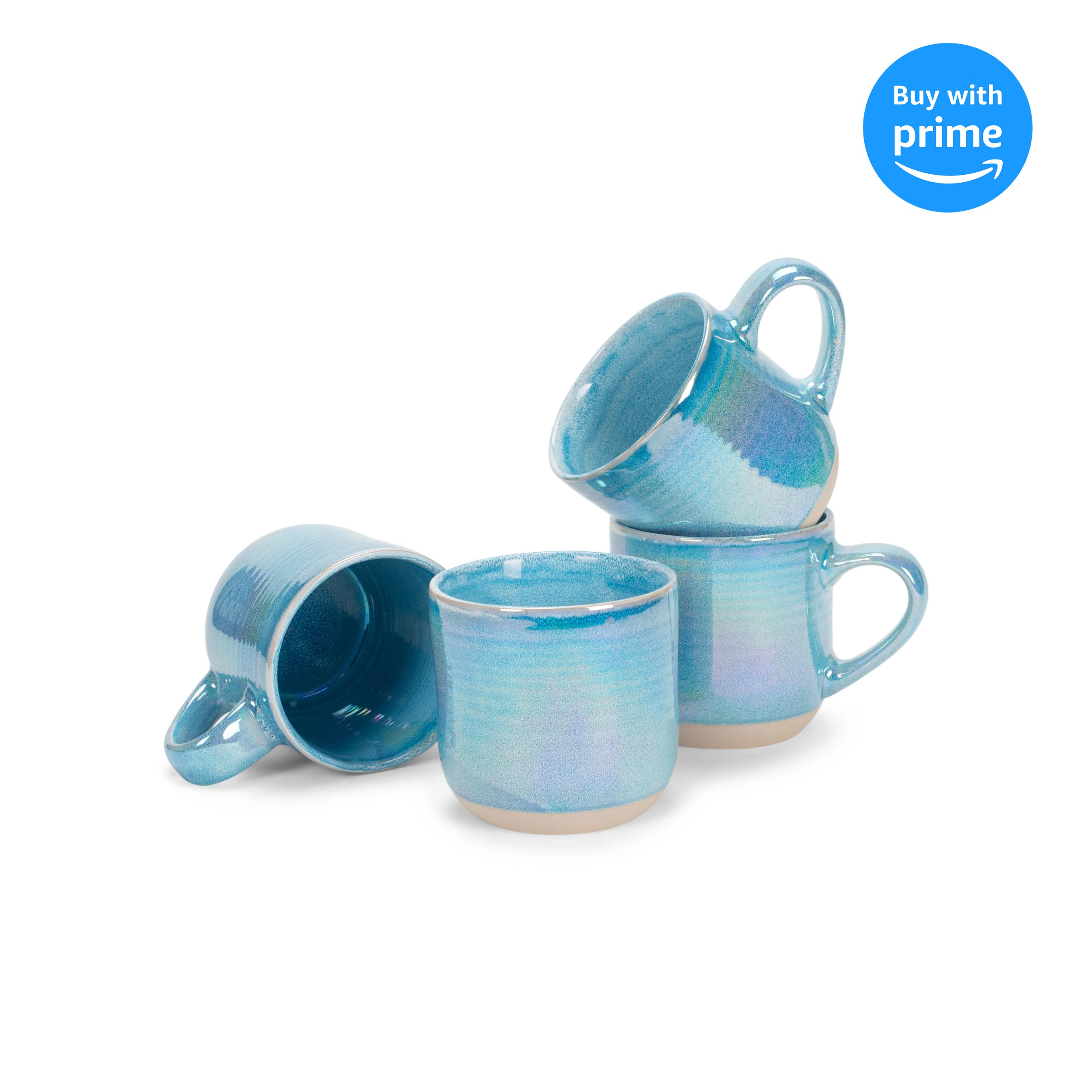 Crystalline Light Amber with Sky Blue Coffee Mugs & Saucers, Set of 4