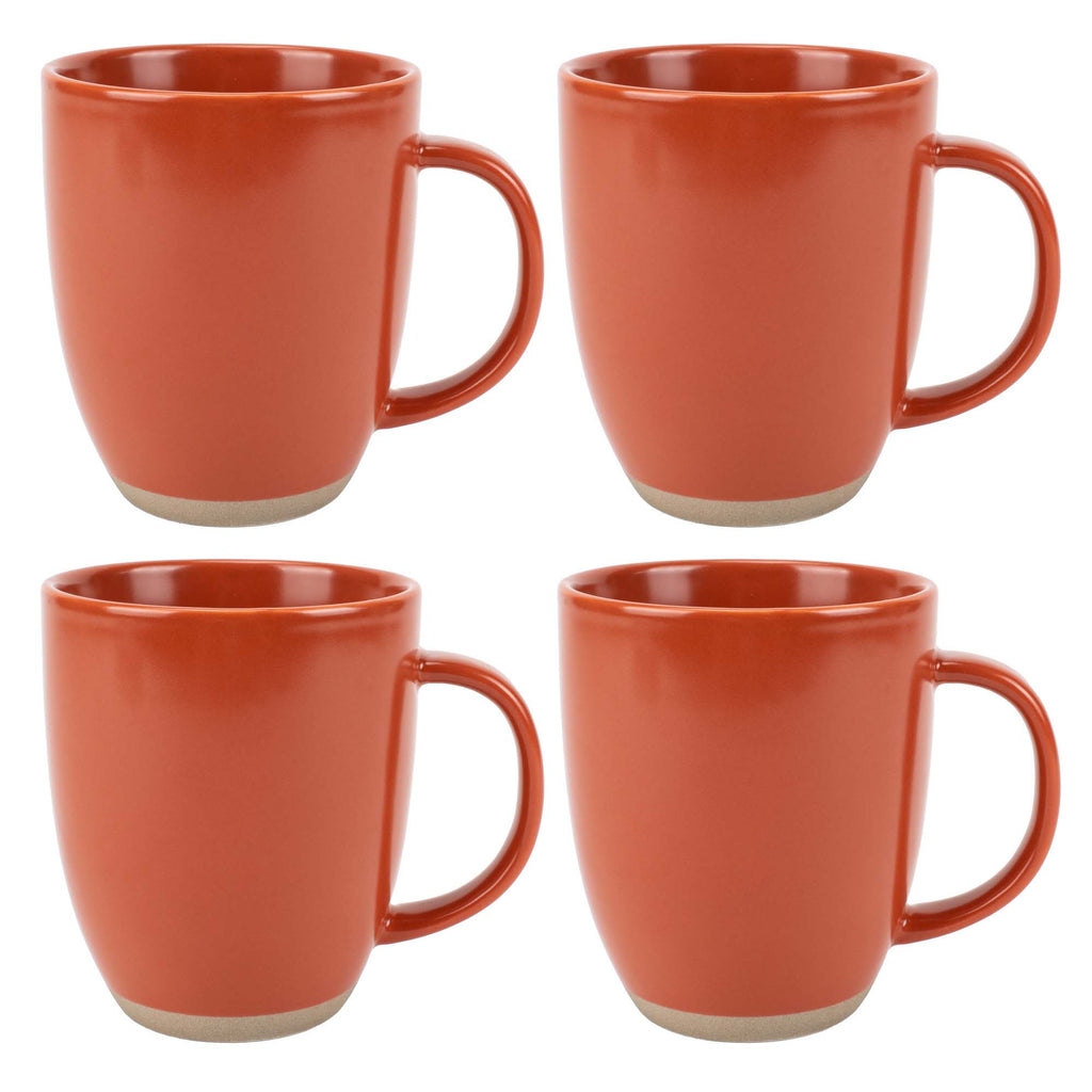 Elanze Designs Tall Ribbed Raw Clay Bottom Grey 16 Ounce Ceramic Coffee Mugs Set of 4