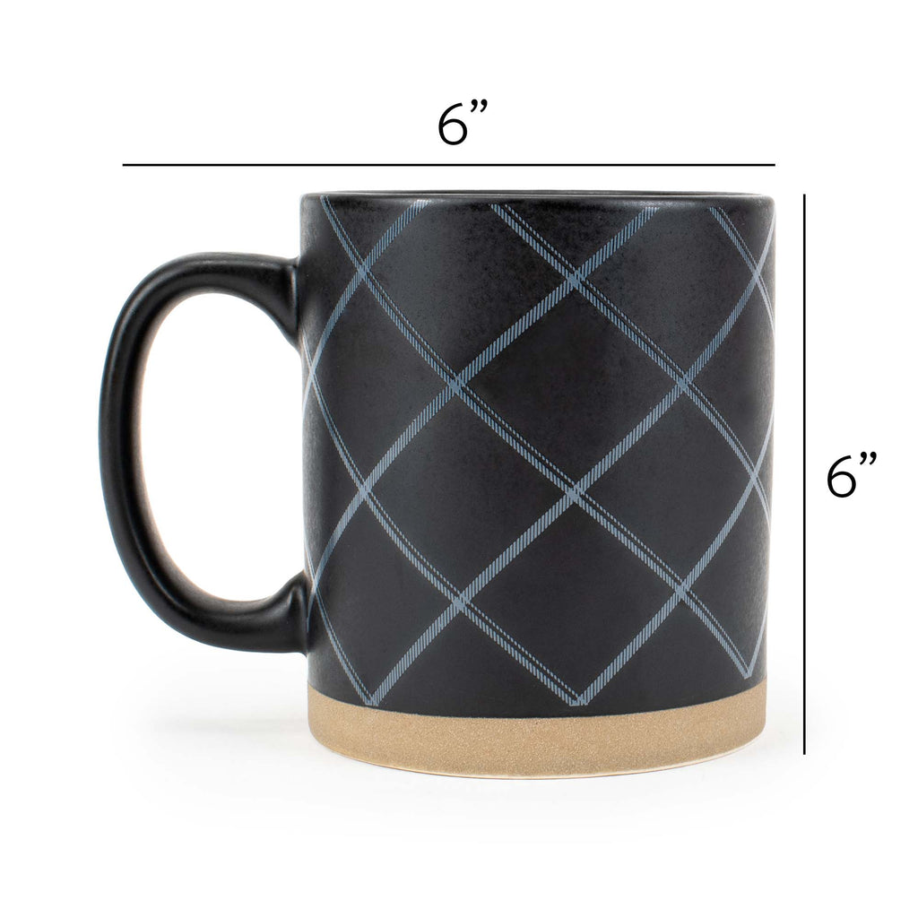 Elanze Designs Modern Plaid Raw Clay Bottom Black 13 ounce Ceramic Coffee  Mugs Set of 4 