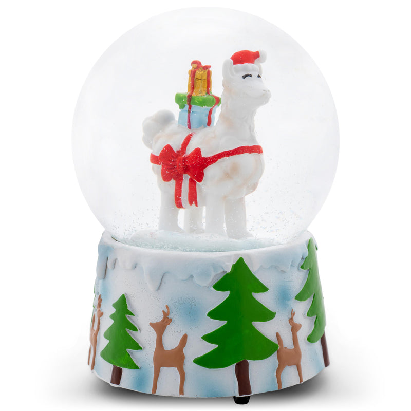 Winter Llama White 5.7 x 3.7 Resin Stone Snow Water Globe Plays Jingle Bells