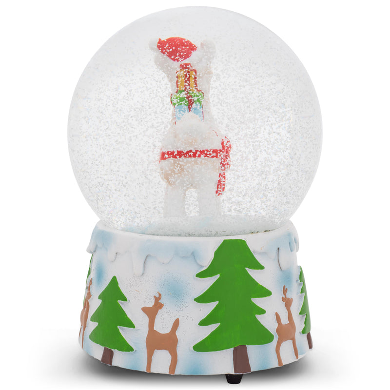 Winter Llama White 5.7 x 3.7 Resin Stone Snow Water Globe Plays Jingle Bells