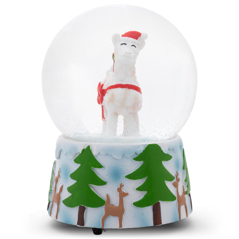 Winter Llama White 5.7 x 3.7 Resin Stone Snow Water Globe Plays Jingle Bells