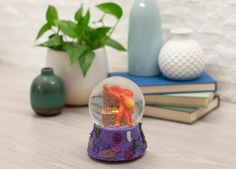 Octopus Treasure Purple 5.7 x 4.3 Resin Glitter Globe Plays By The Beautiful Sea