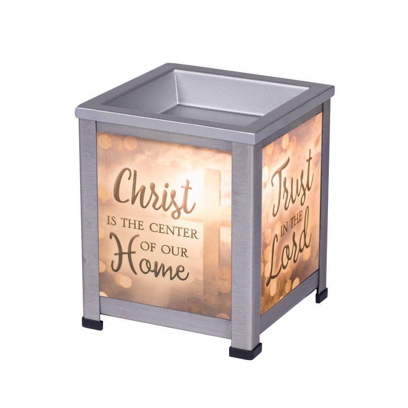 Christ Center Of Home Silver Tone Metal Electrical Wax Tart and Oil Glass Lantern Warmer