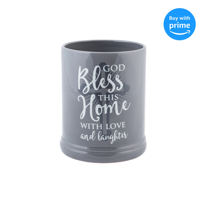 God Bless This Home With Love Grey Stoneware Electric Jar Candle Warmer