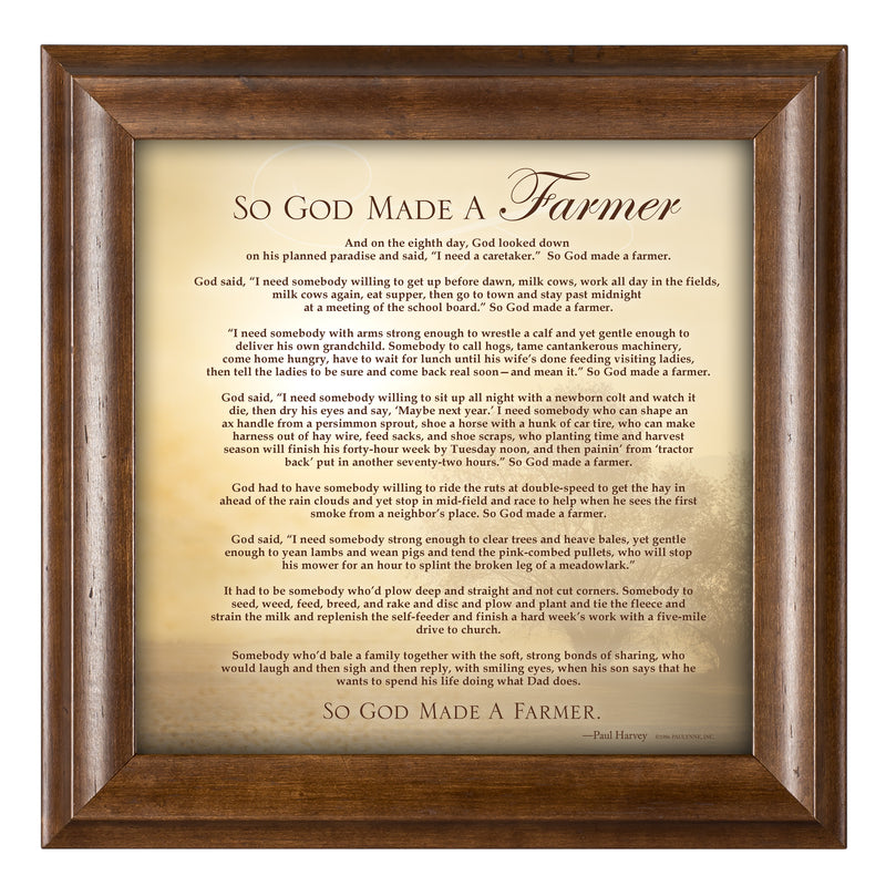 So God Made a Farmer Full Poem Version 12 x 12 Framed Art Wall Plaque with Wood Finish