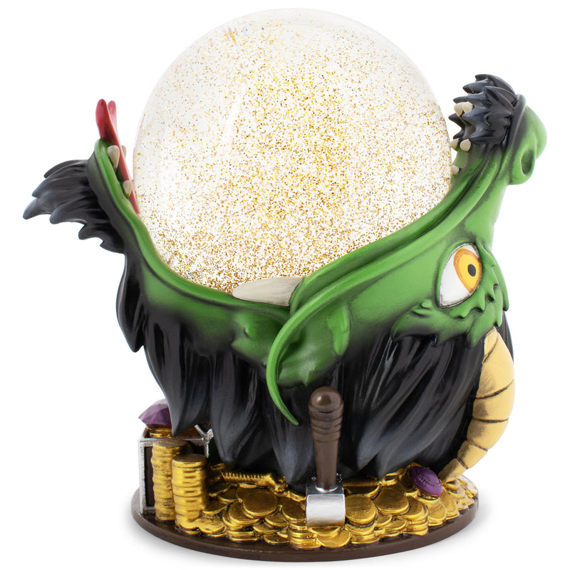 Elanze Designs Dragon Hoarding Treasure 100MM Gold Tone Glitter Snow Globe