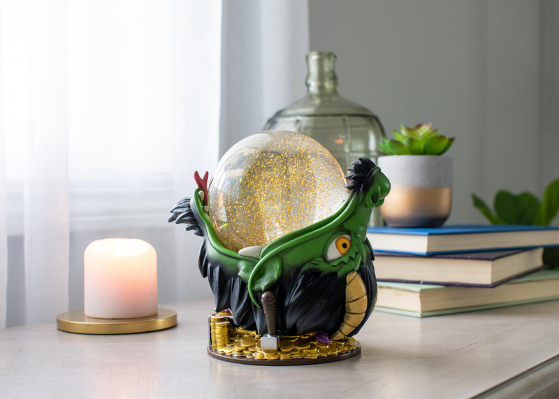 Elanze Designs Dragon Hoarding Treasure 100MM Gold Tone Glitter Snow Globe