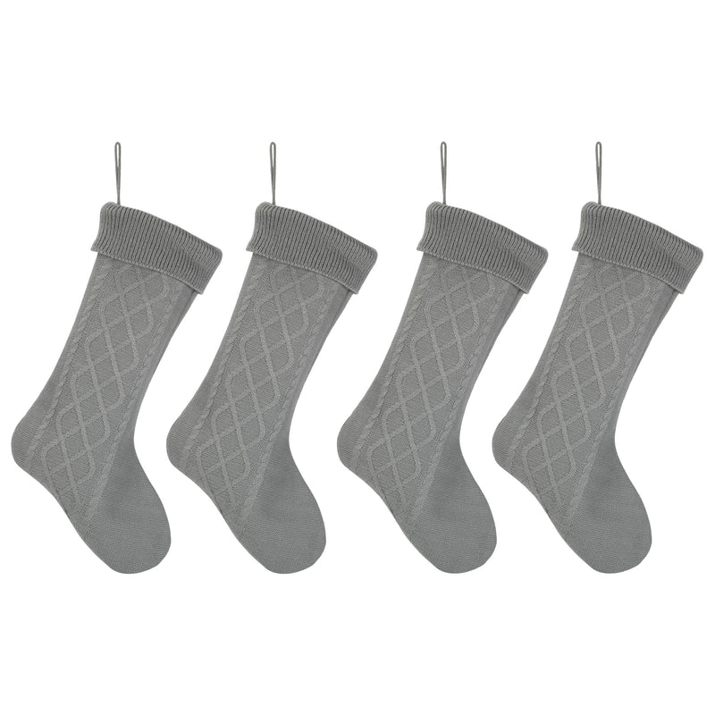 Cable Knit Sweater with Ribbed Cuff Christmas Stocking Decoration 18.5 inches long - Pack of 4 - Silver Tone 