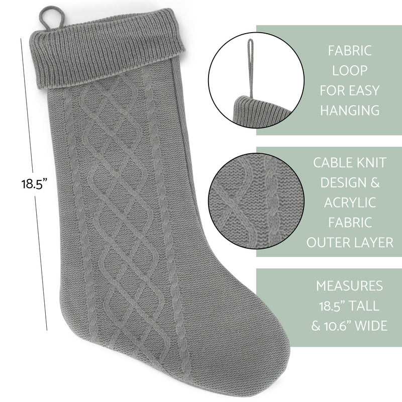 Cable Knit Sweater with Ribbed Cuff Christmas Stocking Decoration 18.5 inches long - Pack of 4 - Silver Tone