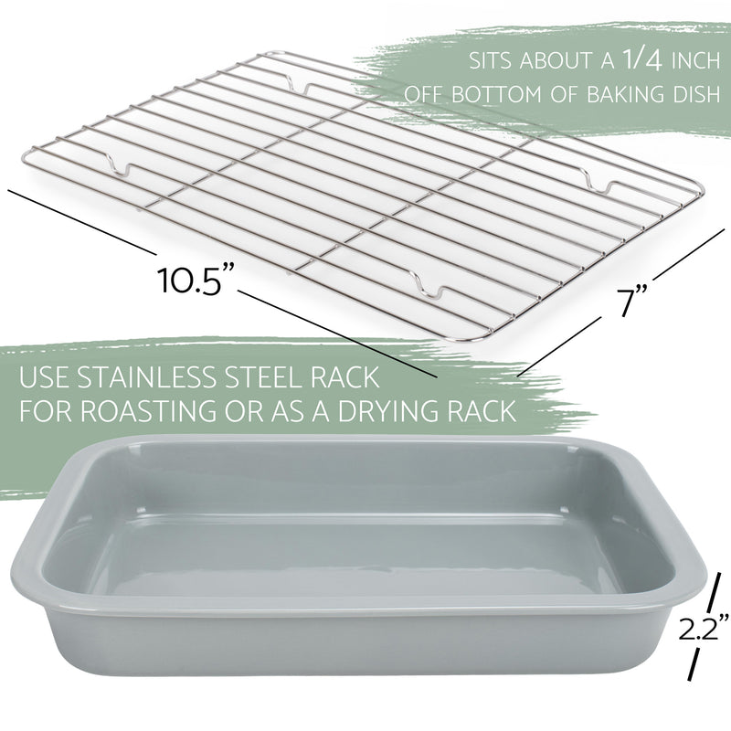Elanze Designs Grey 12.9 x 9.3 Porcelain Baking Dish With Stainless Steel Rack