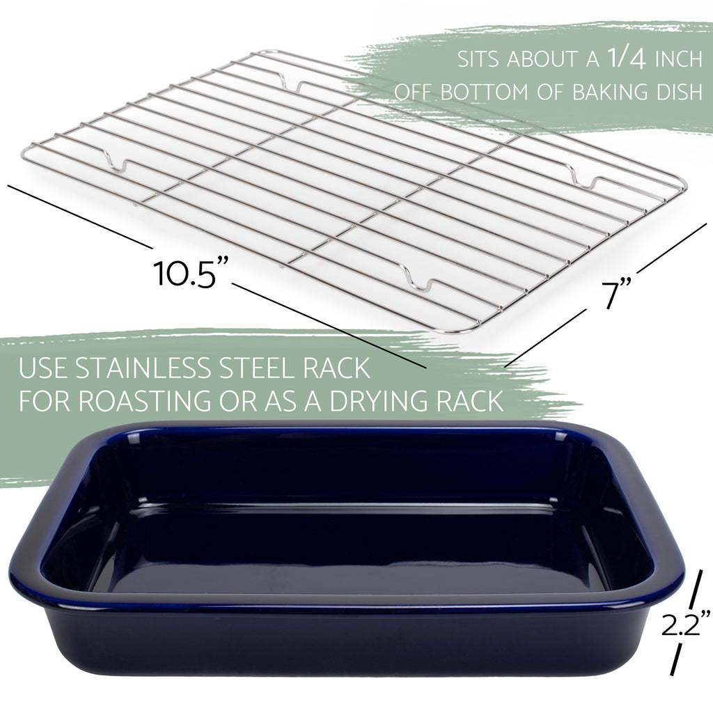 Elanze Designs Black 12.9 x 9.3 Porcelain Baking Dish with Stainless Steel Rack